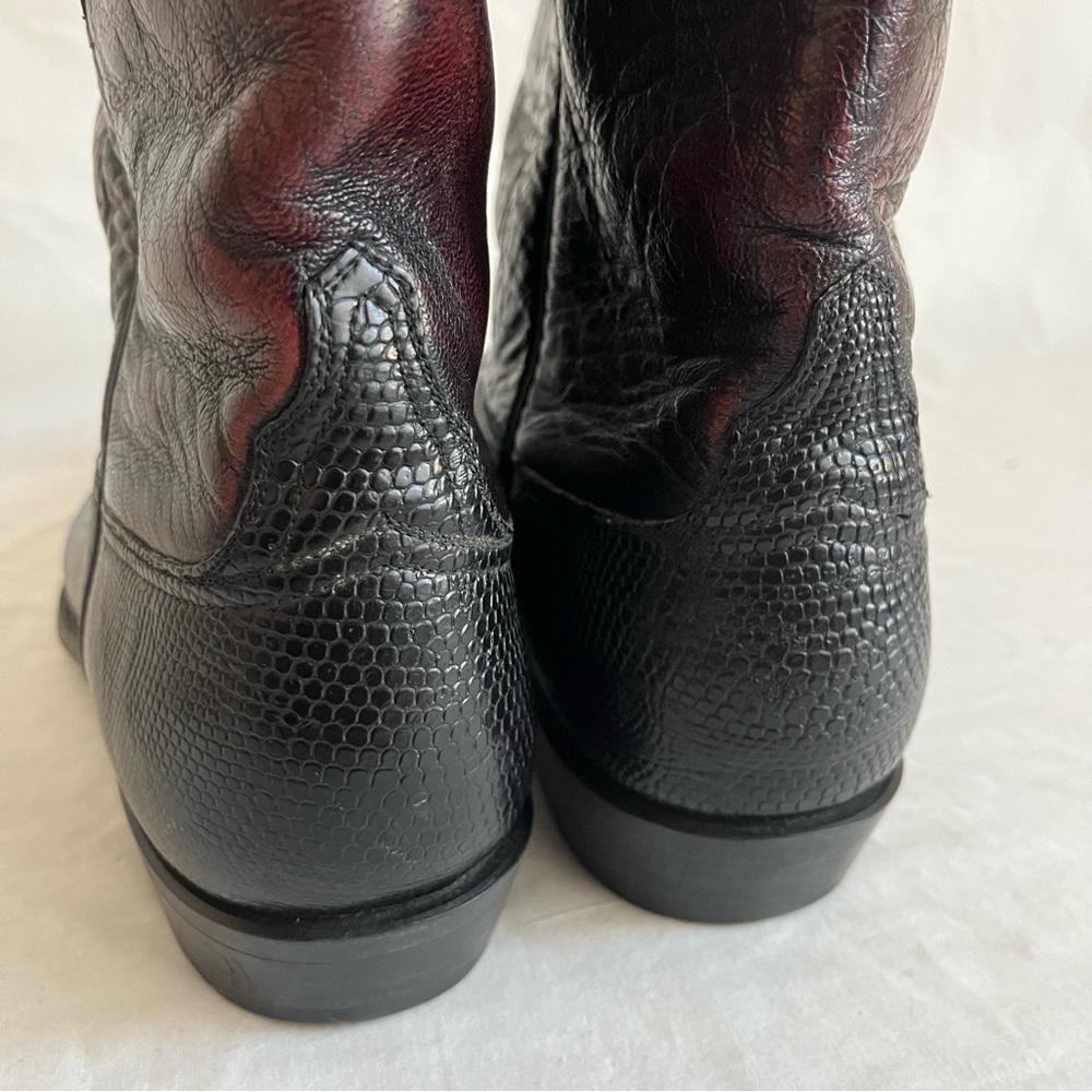 Lucchese Black Cherry Leather Boots Western Cowboy Made In USA Men Size 10.5 - Picture 8 of 16